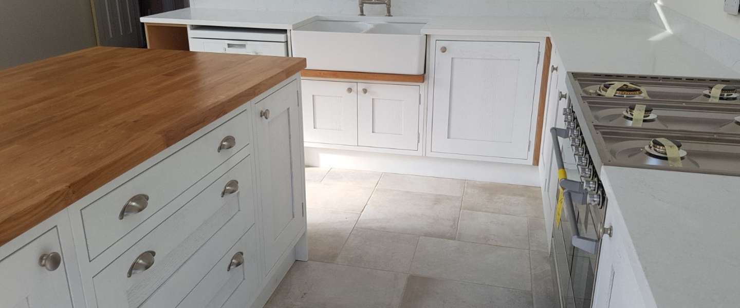 White Framed Kitchen Quartz Wood Tops 12