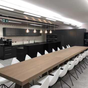 London - Matt Graphite Breakout Area - Options Kitchens Case Study